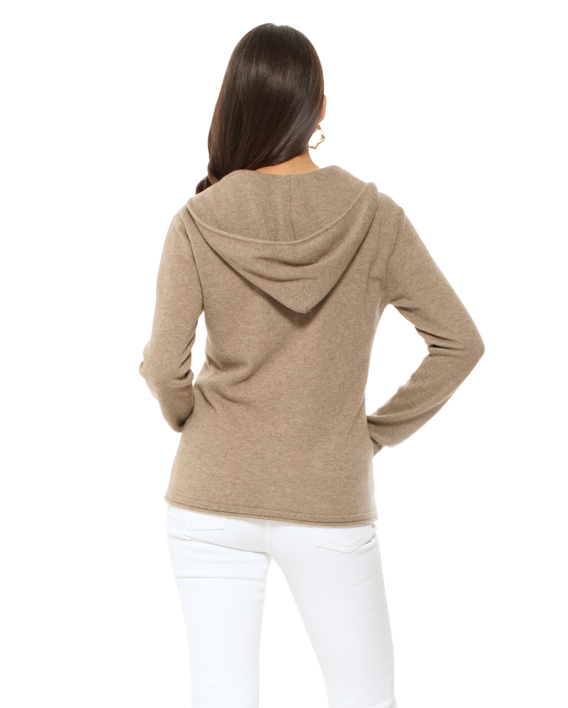 Monticelli Women's Pure Cashmere Hoodie Sweater Taupe 3