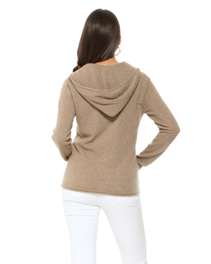 Monticelli Women's Pure Cashmere Hoodie Sweater Taupe 3
