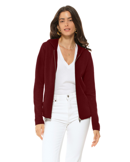 Monticelli Women's Pure Cashmere Hoodie Sweater Bordeaux 1