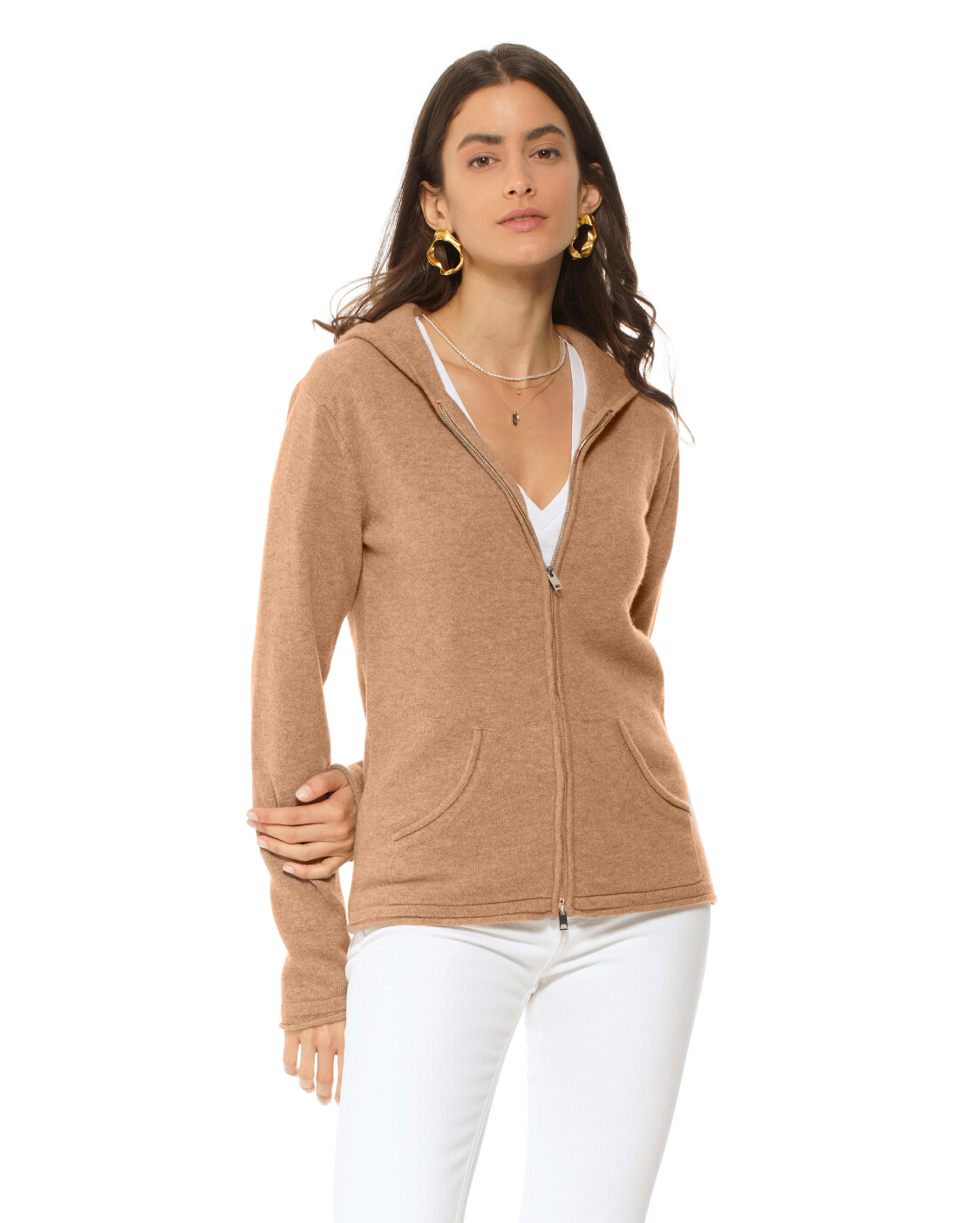 Monticelli Women's Pure Cashmere Hoodie Sweater Camel 1