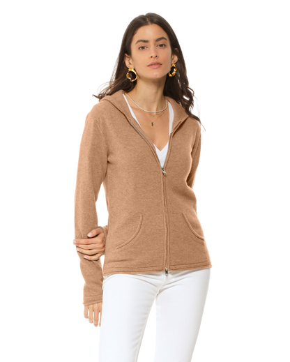 Monticelli Women's Pure Cashmere Hoodie Sweater Camel 1