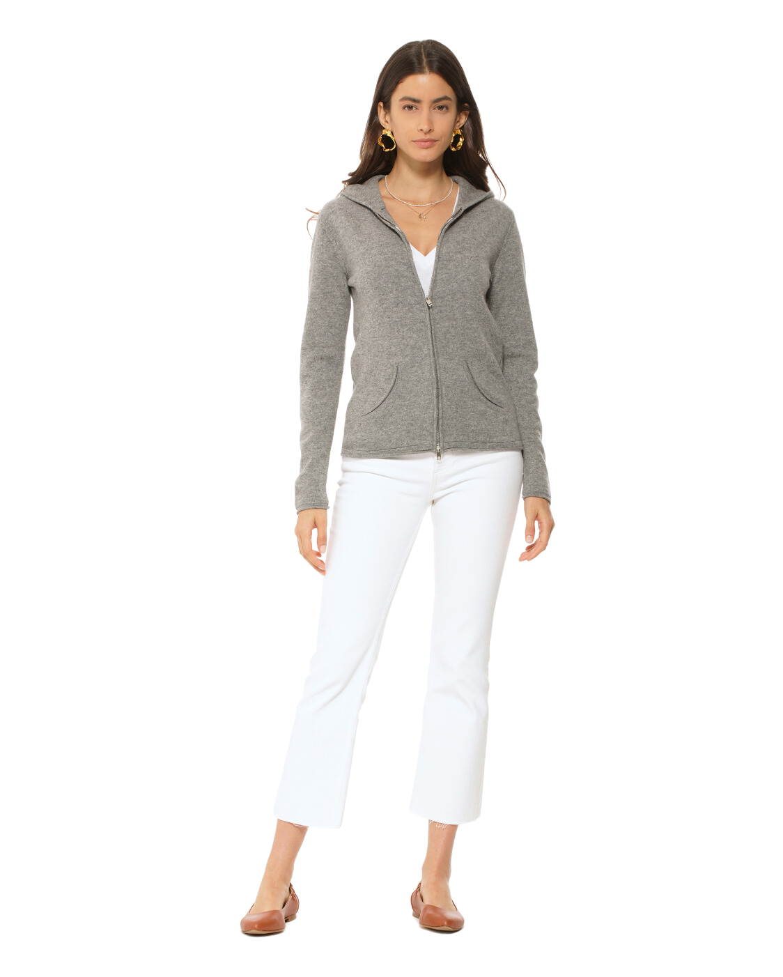 Monticelli Women's Pure Cashmere Hoodie Sweater Medium Grey 4