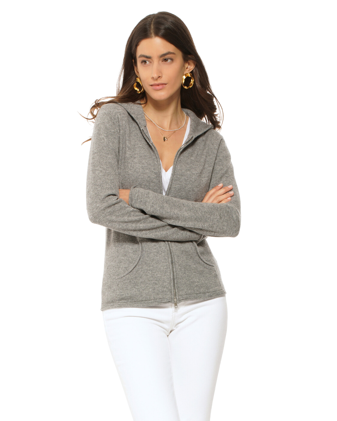 Monticelli Women's Pure Cashmere Hoodie Sweater Medium Grey 1