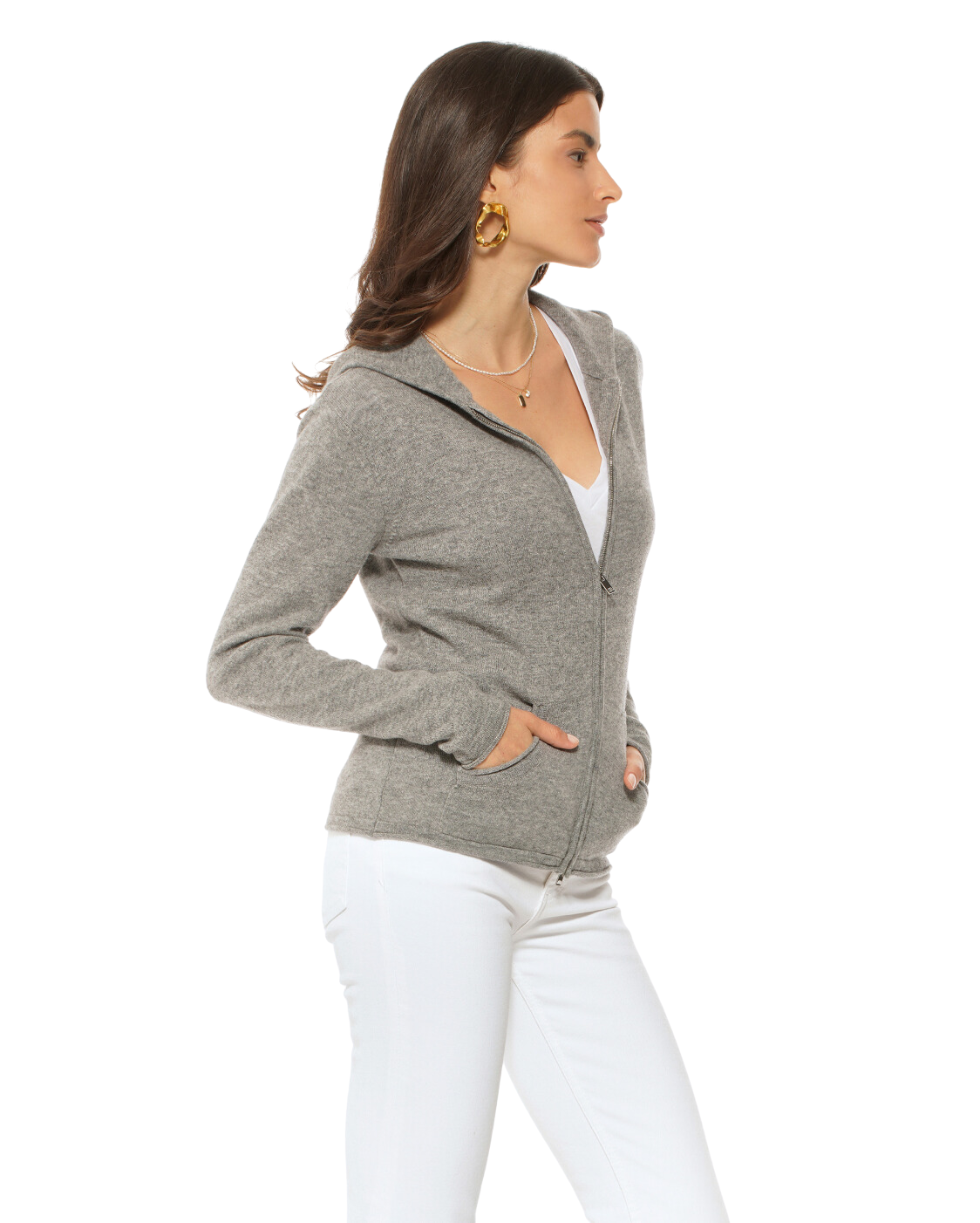 Monticelli Women's Pure Cashmere Hoodie Sweater Medium Grey  2