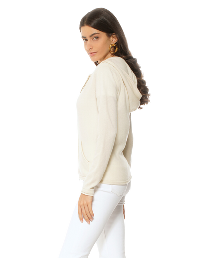 Monticelli Women's Pure Cashmere Hoodie Sweater Milk White  4