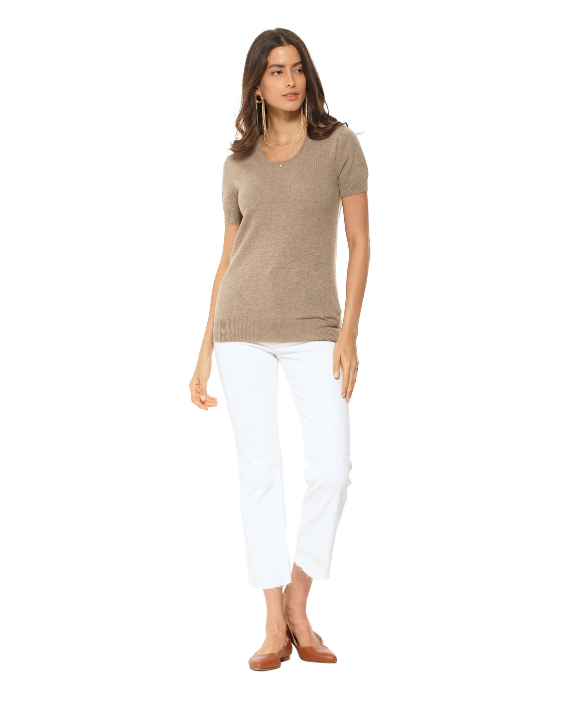 Monticelli Women's Pure Cashmere T-Shirt Taupe 4