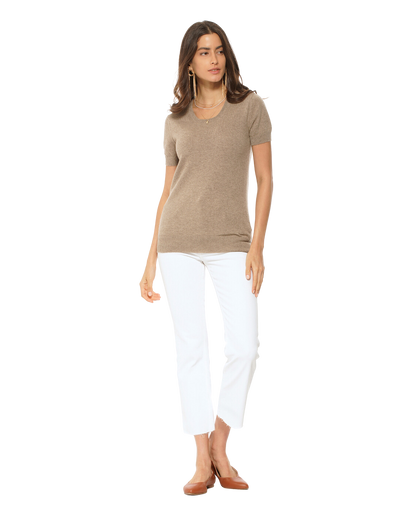 Monticelli Women's Pure Cashmere T-Shirt Taupe 4