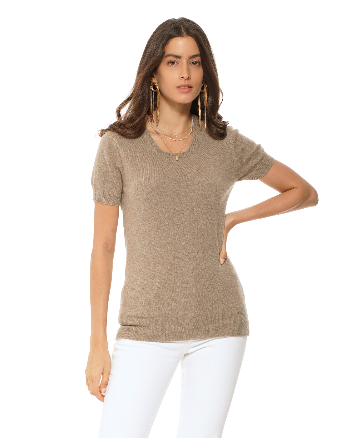 Monticelli Women's Pure Cashmere T-Shirt Taupe 1