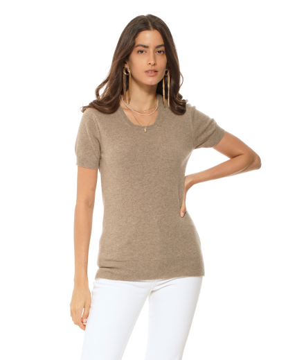 Monticelli Women's Pure Cashmere T-Shirt Taupe 1