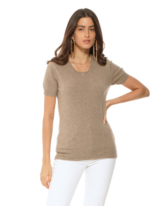 Monticelli Women's Pure Cashmere T-Shirt Taupe 1