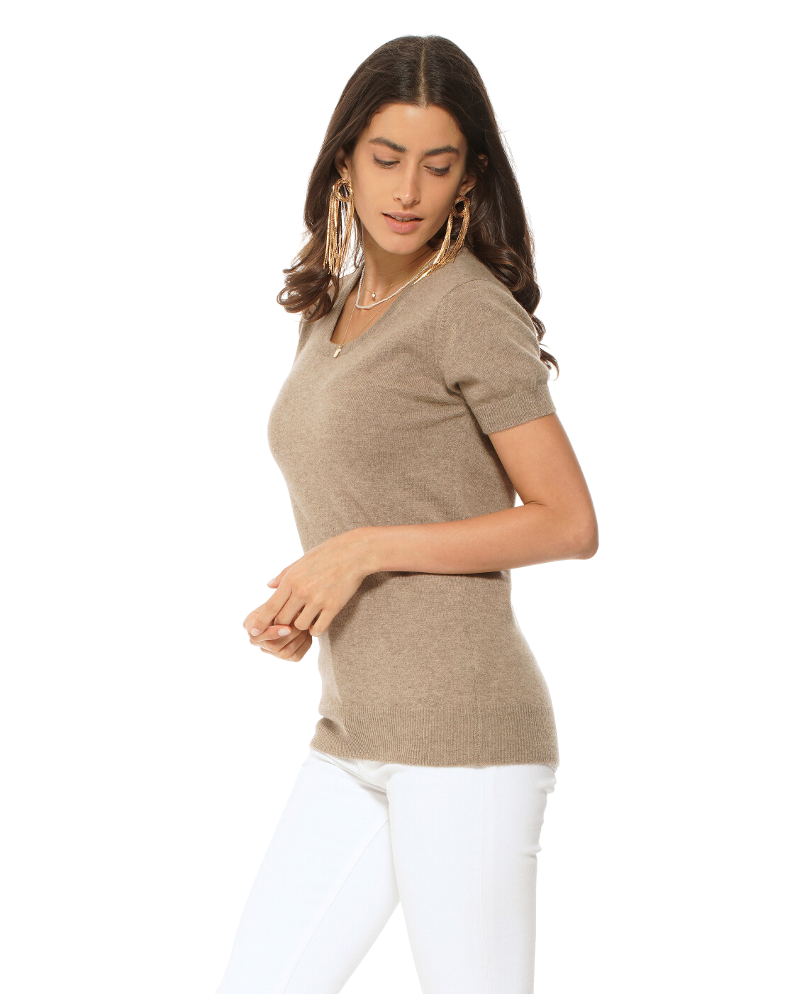 Monticelli Women's Pure Cashmere T-Shirt Taupe 2