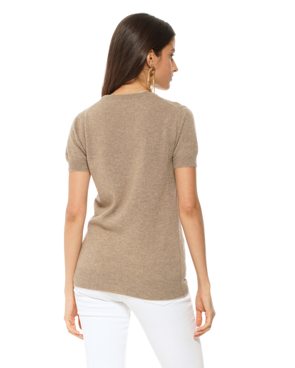 Monticelli Women's Pure Cashmere T-Shirt Taupe 3