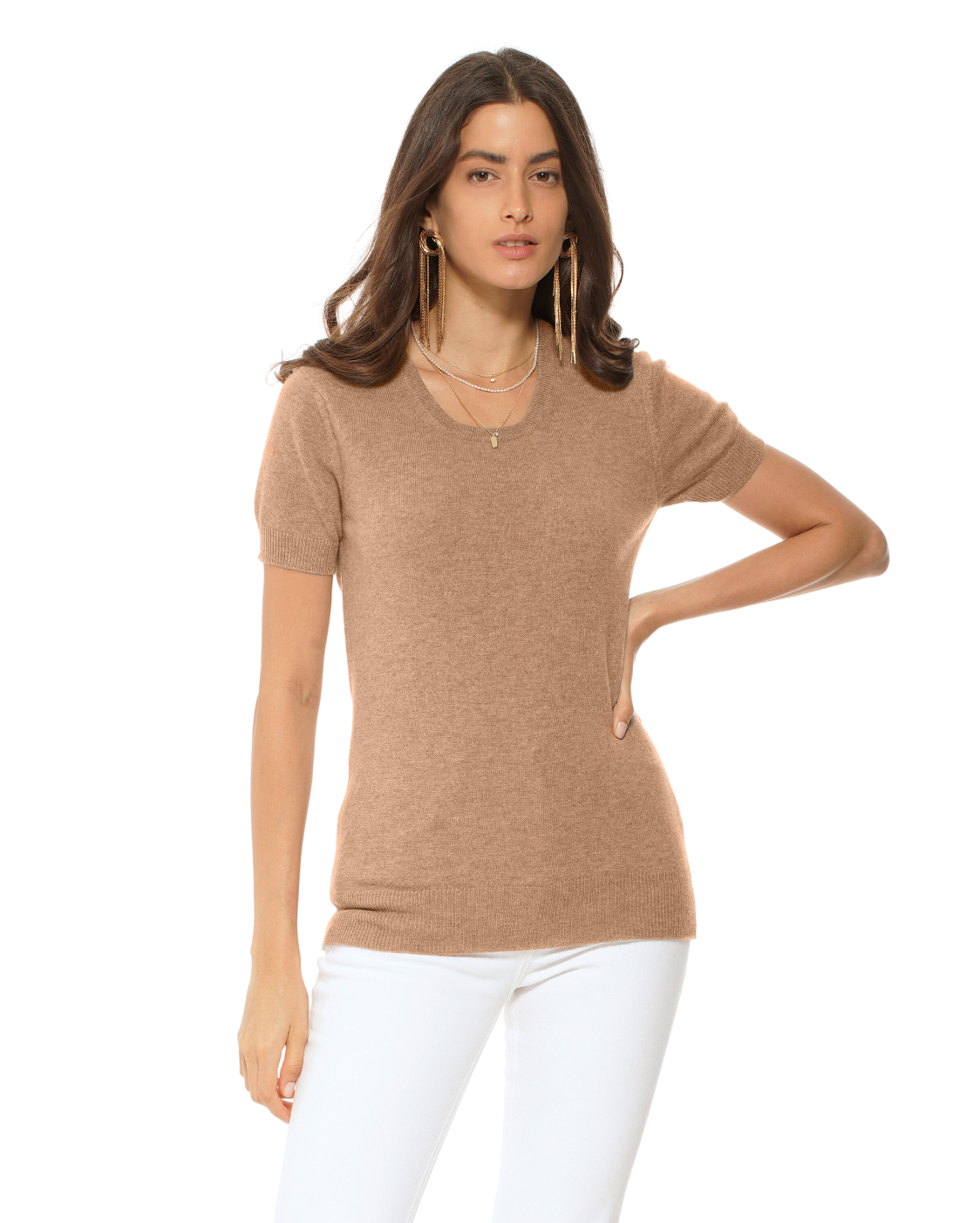 Monticelli Women's Pure Cashmere T-Shirt Camel 1