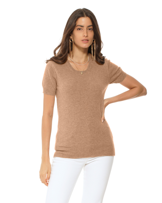 Monticelli Women's Pure Cashmere T-Shirt Camel 1