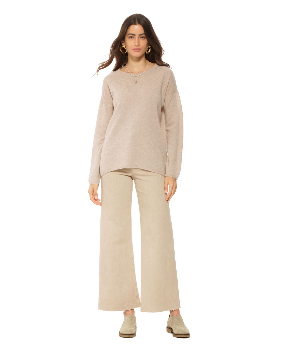 Monticelli Women's Oversized Cashmere Boatneck Sweater Beige 4