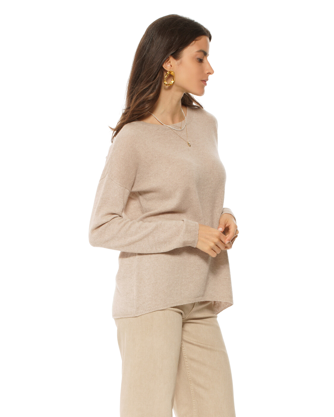 Monticelli Women's Oversized Cashmere Boatneck Sweater Beige 2