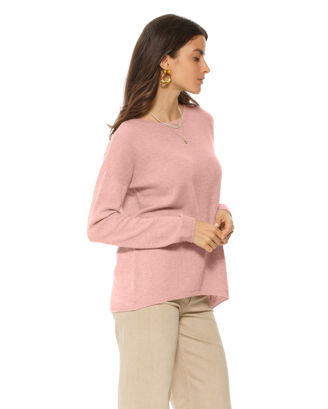 Monticelli Women's Oversized Cashmere Boatneck Sweater Peach 1