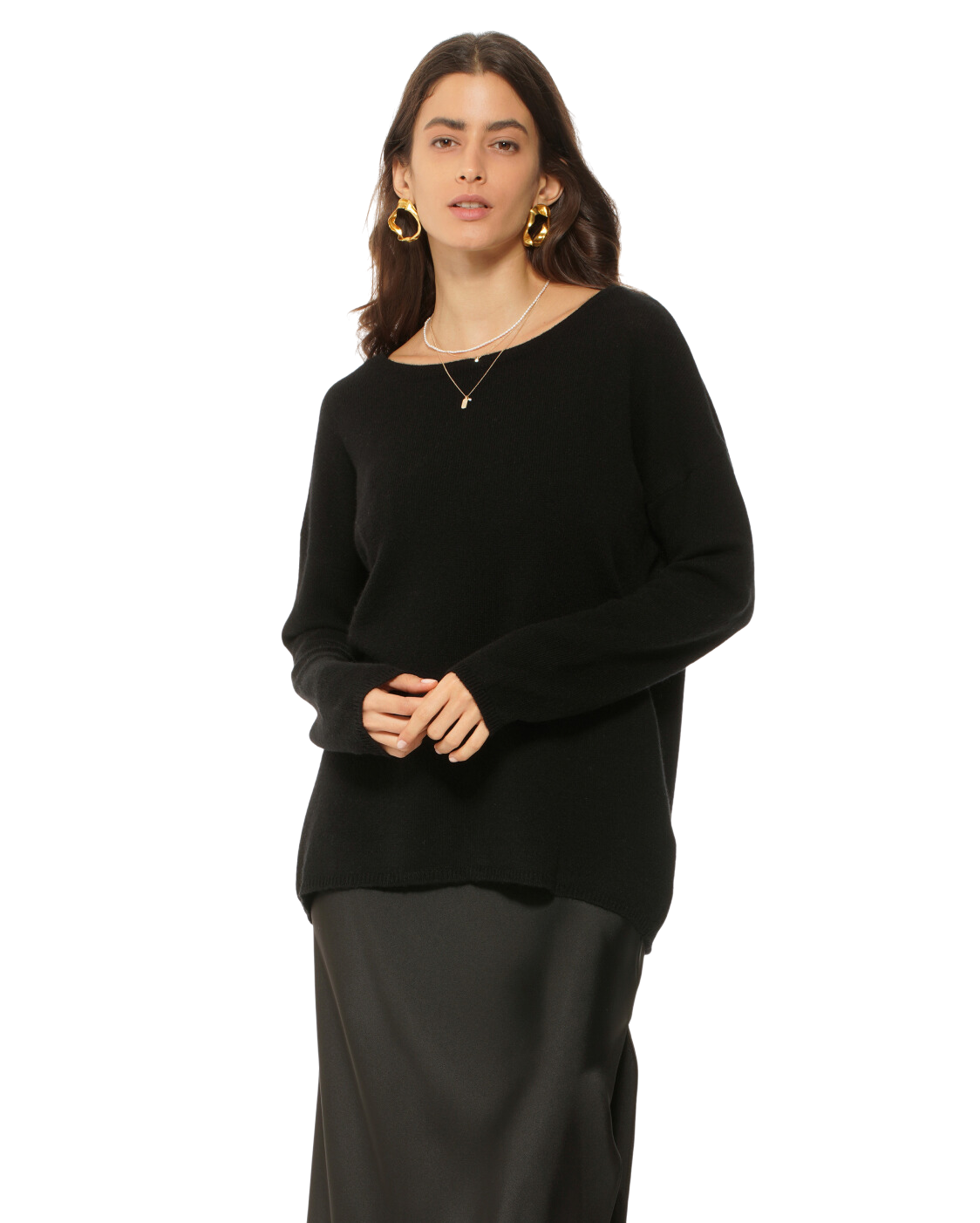 Monticelli Women's Oversized Cashmere Boatneck Sweater Black 1