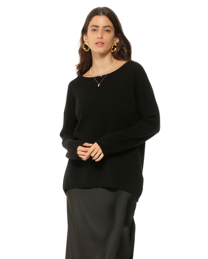 Monticelli Women's Oversized Cashmere Boatneck Sweater Black 1