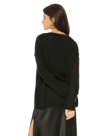 Monticelli Women's Oversized Cashmere Boatneck Sweater Black 2