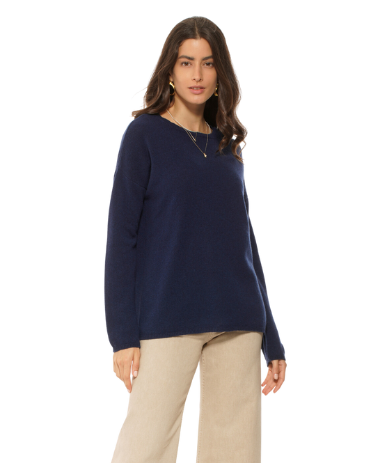 Monticelli Women's Oversized Cashmere Boatneck Sweater Blue 1