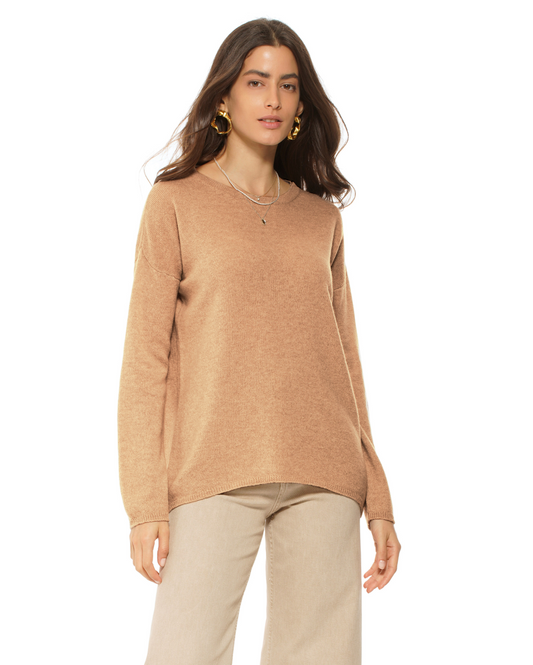 Monticelli Women's Oversized Cashmere Boatneck Sweater Camel 1