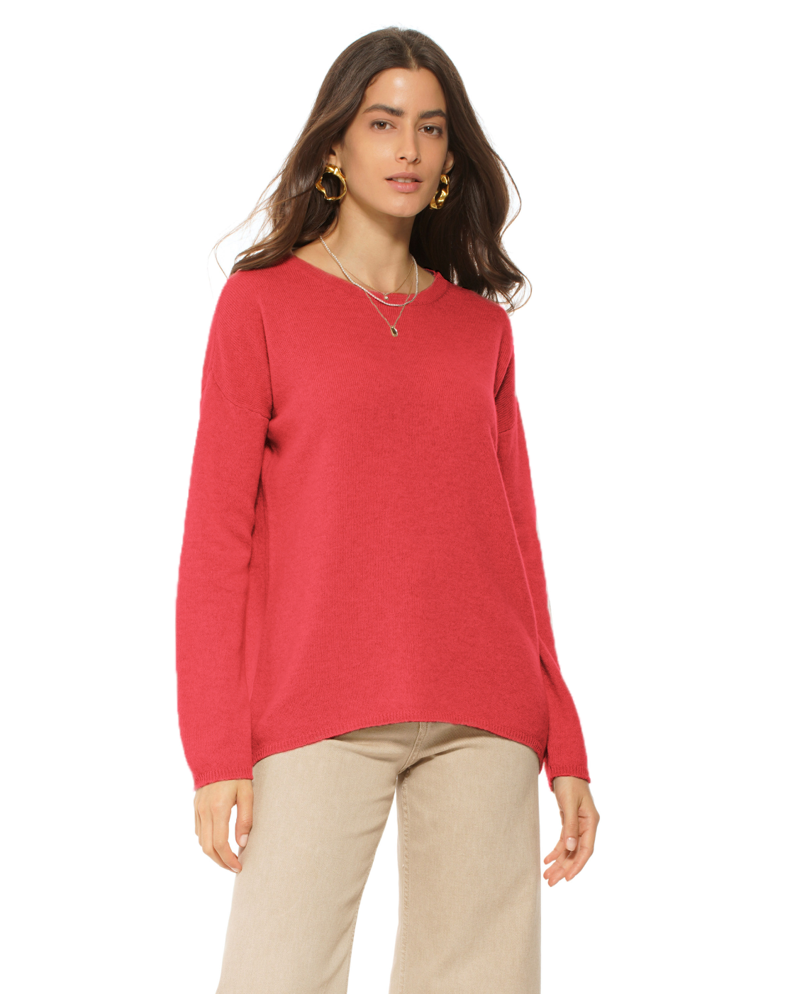 Monticelli Women's Oversized Cashmere Boatneck Sweater Coral Red 1