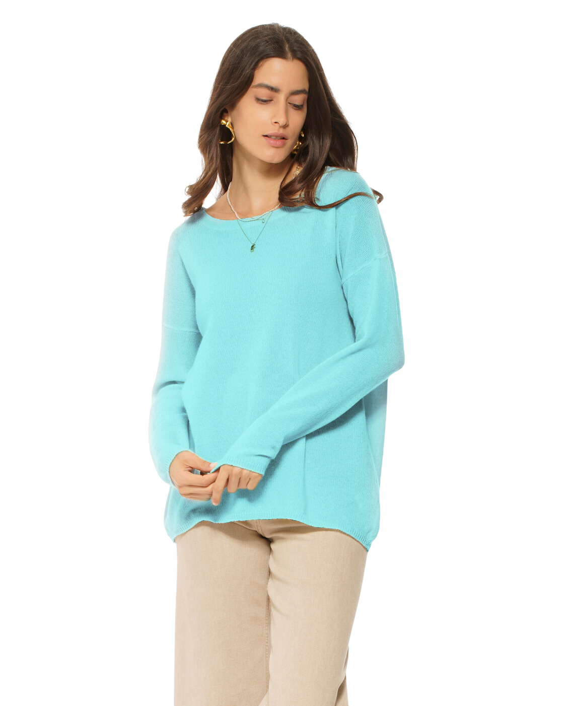 Monticelli Women's Oversized Cashmere Boatneck Sweater Cyan 1