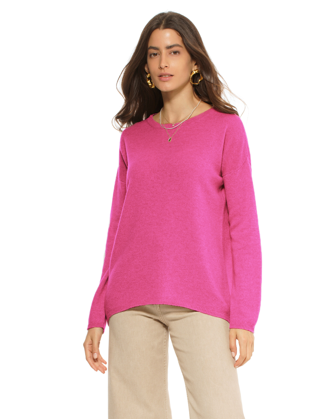 Monticelli Women's Oversized Cashmere Boatneck Sweater Fuchsia 1