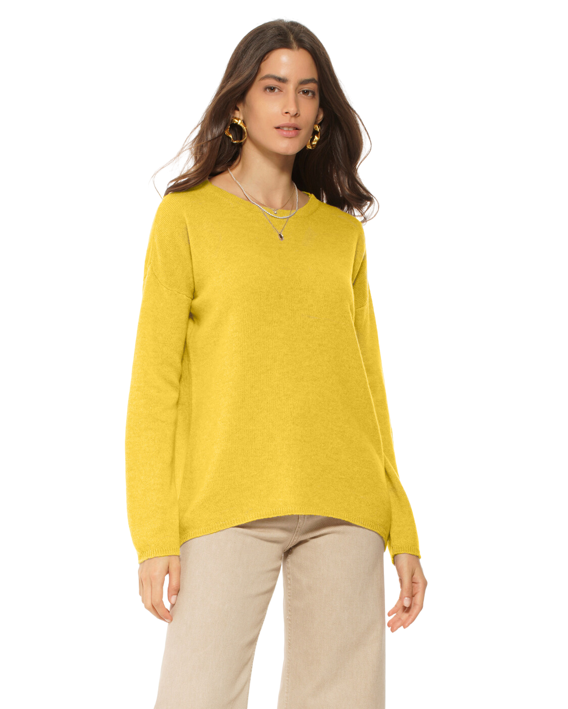 Monticelli Women's Oversized Cashmere Boatneck Sweater Lemon Yellow 1