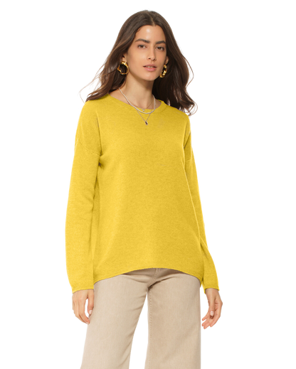 Monticelli Women's Oversized Cashmere Boatneck Sweater Lemon Yellow 1