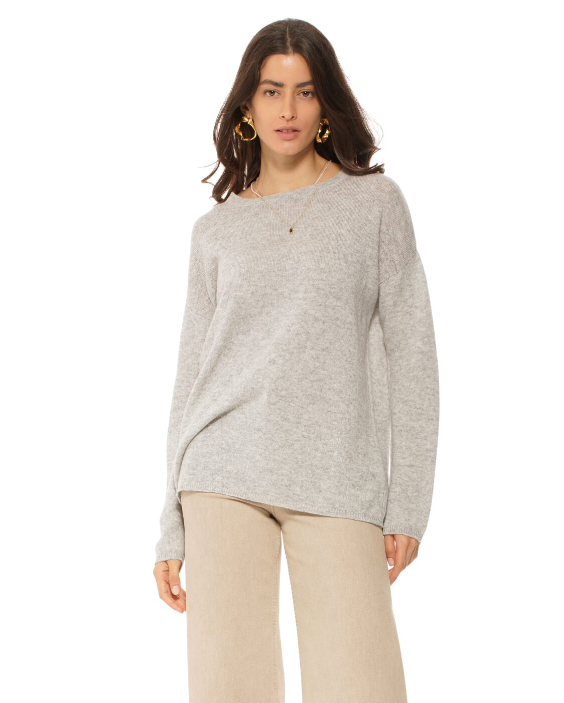 Monticelli Women's Oversized Cashmere Boatneck Sweater Light Grey 1