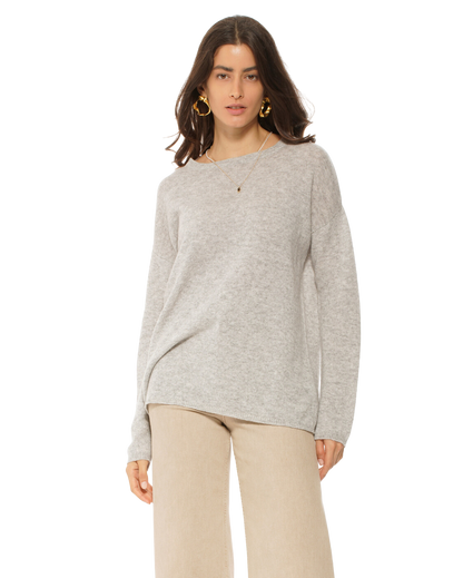 Monticelli Women's Oversized Cashmere Boatneck Sweater Light Grey 1