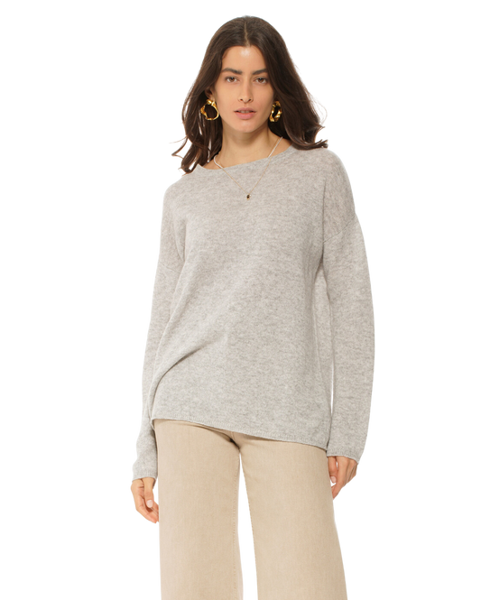 Monticelli Women's Oversized Cashmere Boatneck Sweater Light Grey 1