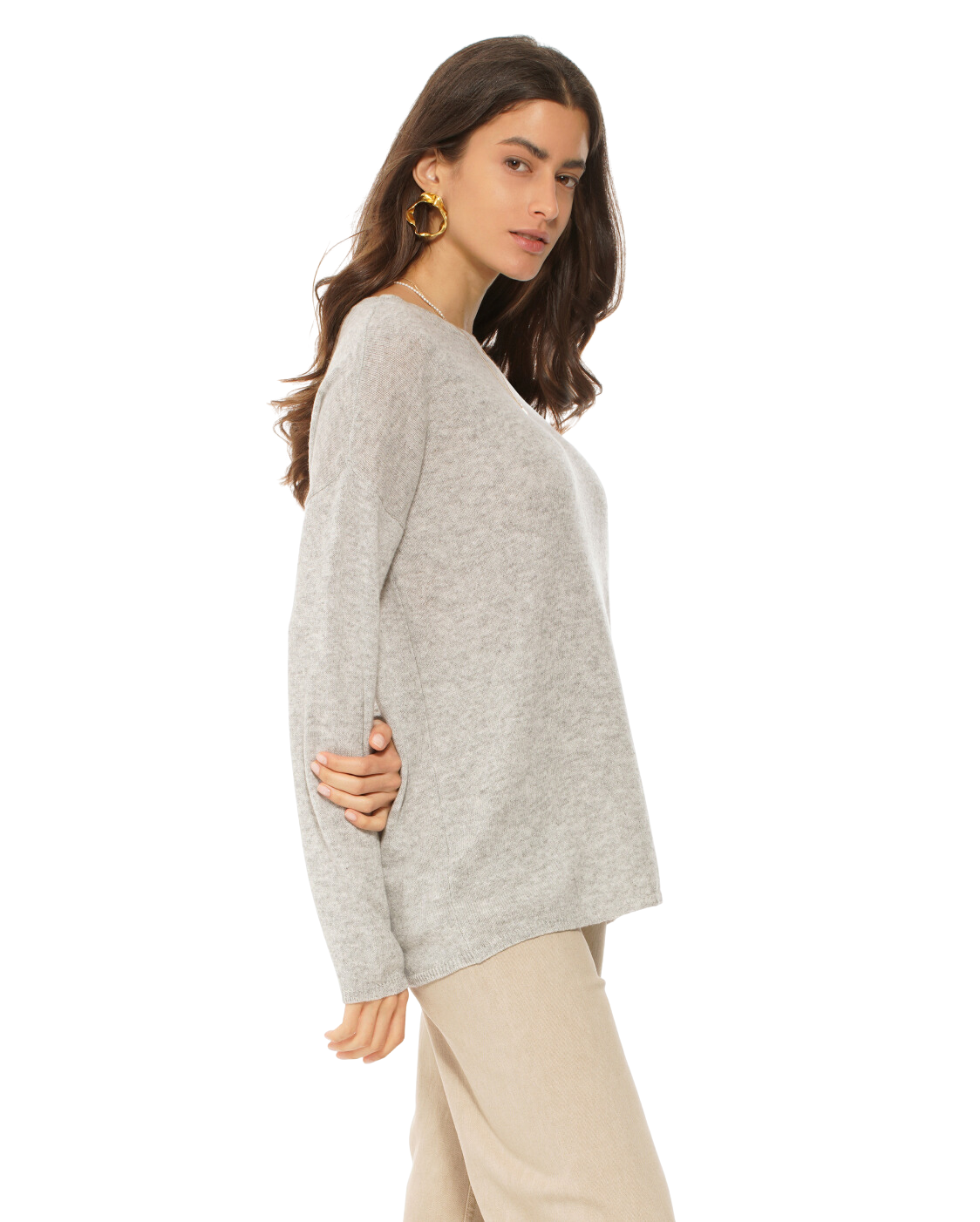 Monticelli Women's Oversized Cashmere Boatneck Sweater Light Grey 2