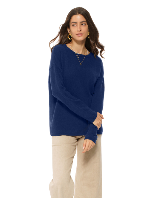 Monticelli Women's Oversized Cashmere Boatneck Sweater Medium Blue 1