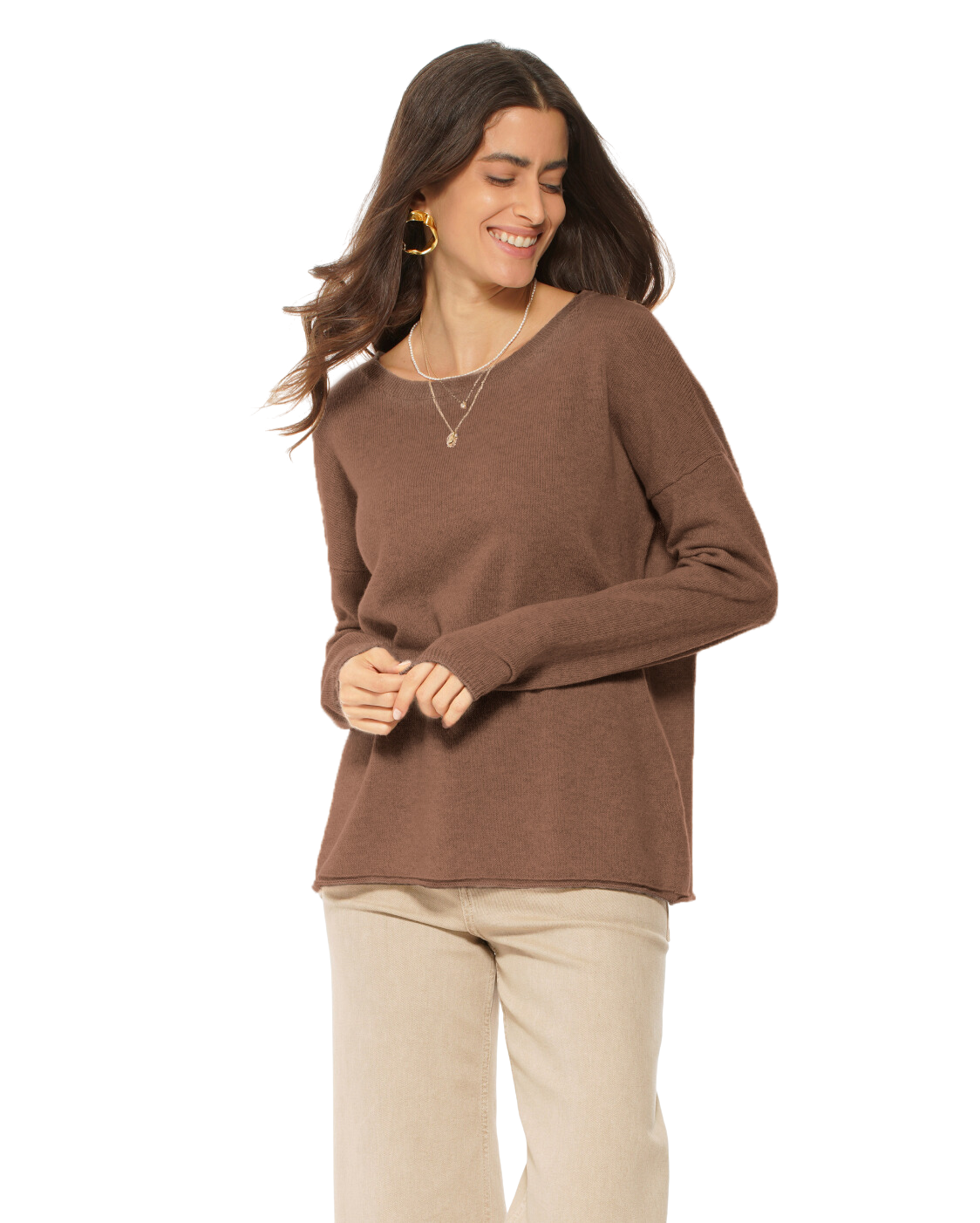 Monticelli Women's Pure Cashmere Lounge Sweater Brown 1