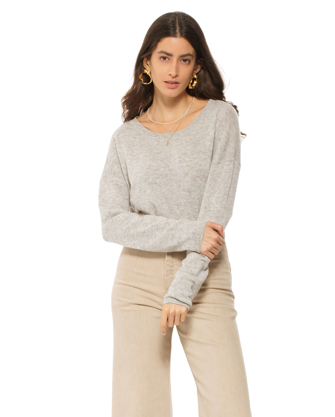 Monticelli Women's Pure Cashmere Lounge Sweater Light Grey 1