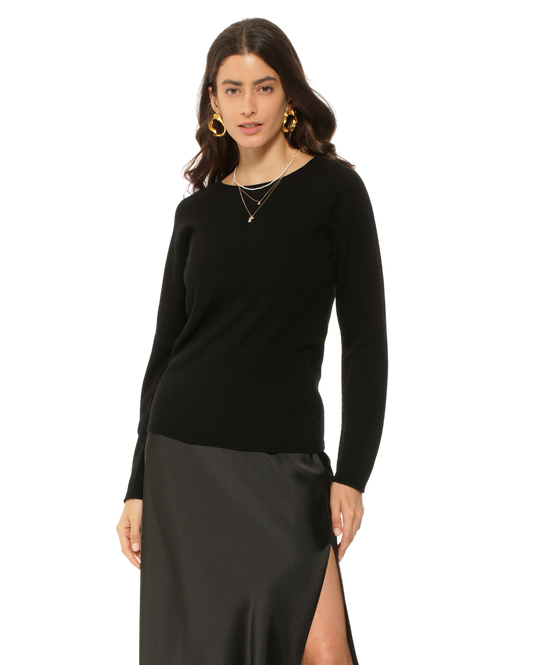 Monticelli Women's Ultralight Cashmere Raglan Crew Neck Sweater Black 1