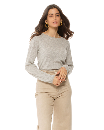 Monticelli Women's Ultralight Cashmere Raglan Crew Neck Sweater Light Grey 1