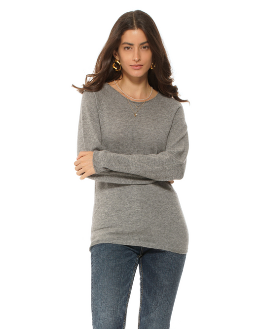 Monticelli Women's Ultralight Cashmere Raglan Crew Neck Sweater Medium Grey 1