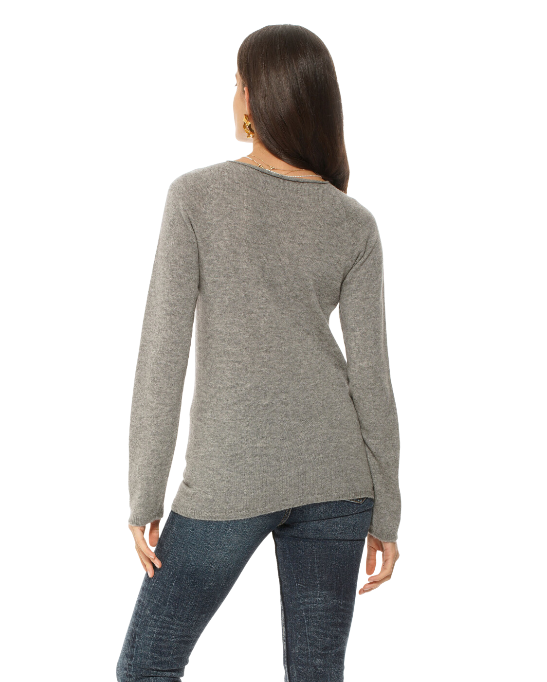 Monticelli Women's Ultralight Cashmere Raglan Crew Neck Sweater Medium Grey 4