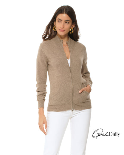 Monticelli Women's Cashmere Zip Cardigan Taupe Made In Italy 1