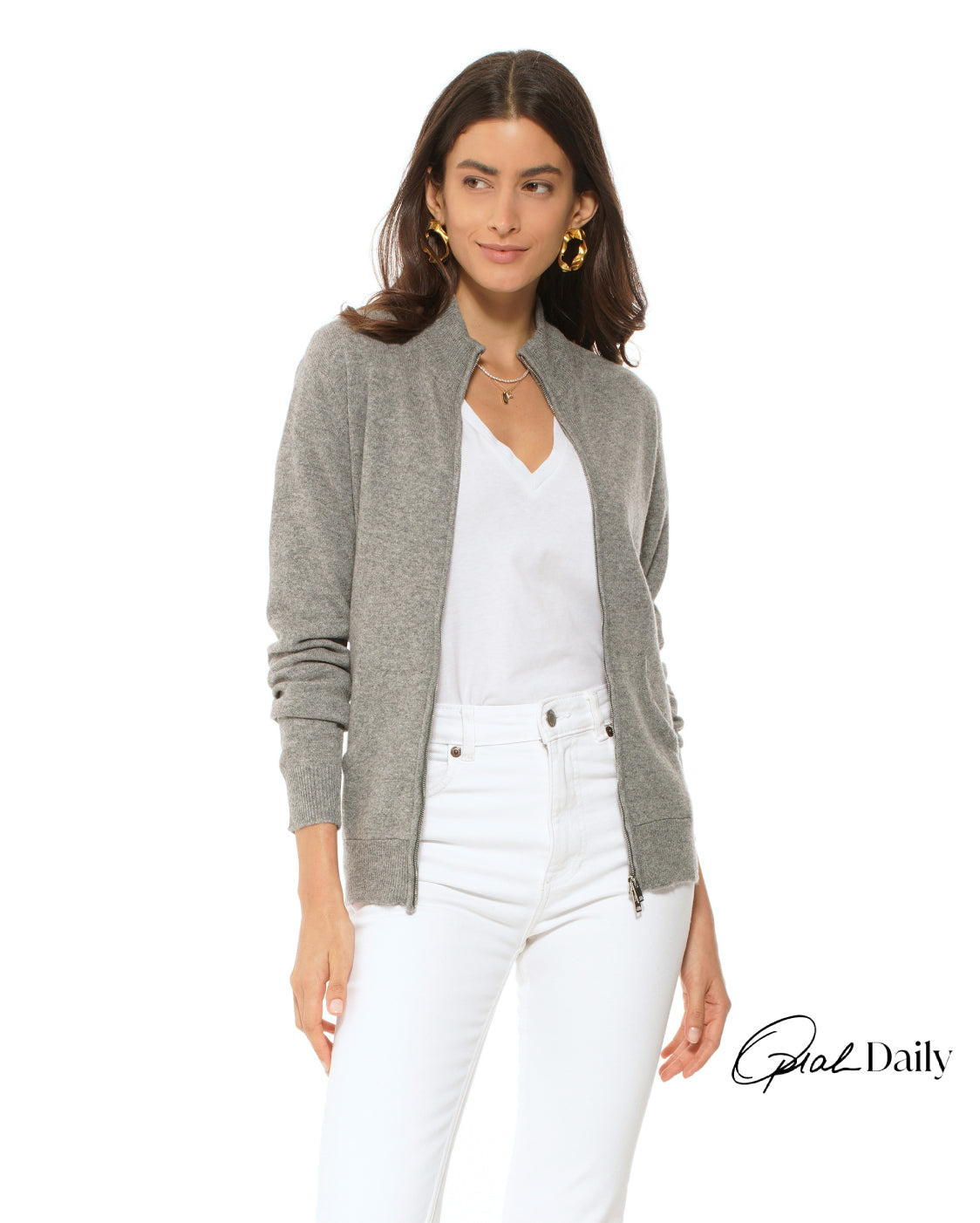 Monticelli Women's Cashmere Zip Cardigan Medium Grey  Made In Italy 1