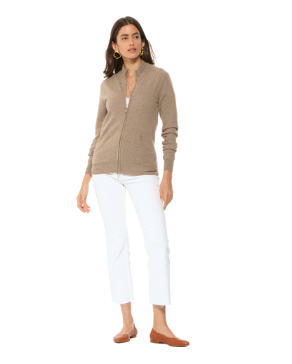 Monticelli Women's Cashmere Zip Cardigan Taupe 2