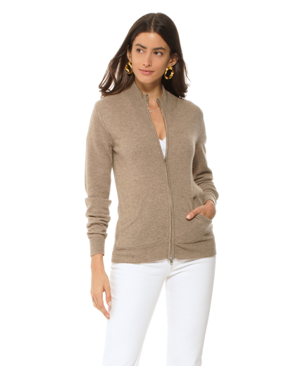 Monticelli Women's Cashmere Zip Cardigan Taupe 1