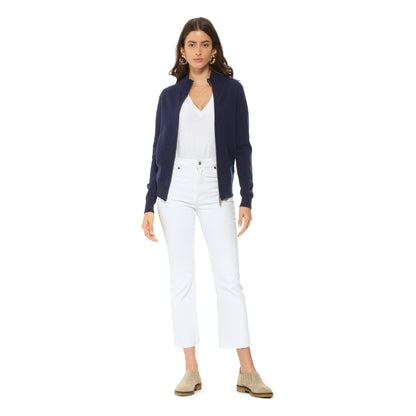 Oprah Daily - Women's Pure Cashmere Zip Cardigan Blue