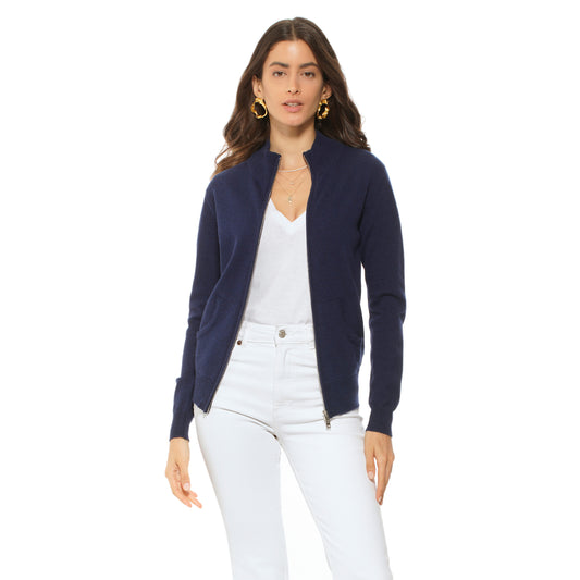 Oprah Daily - Women's Pure Cashmere Zip Cardigan Blue