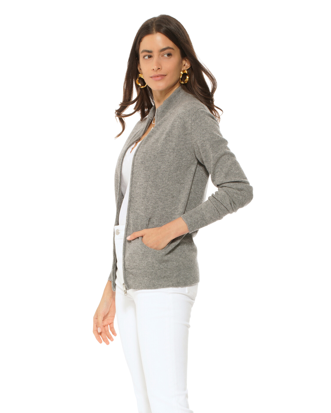 Monticelli Women's Cashmere Zip Cardigan Medium Grey  Made In Italy 3