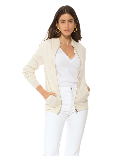 Monticelli Women's Cashmere Zip Cardigan Milk White 1